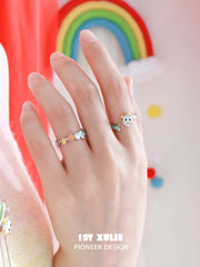 1ST XULIE Jewelry "RAINBOW CAT" Open Enamel Cat Ring in 925 Sterling Silver - Product View