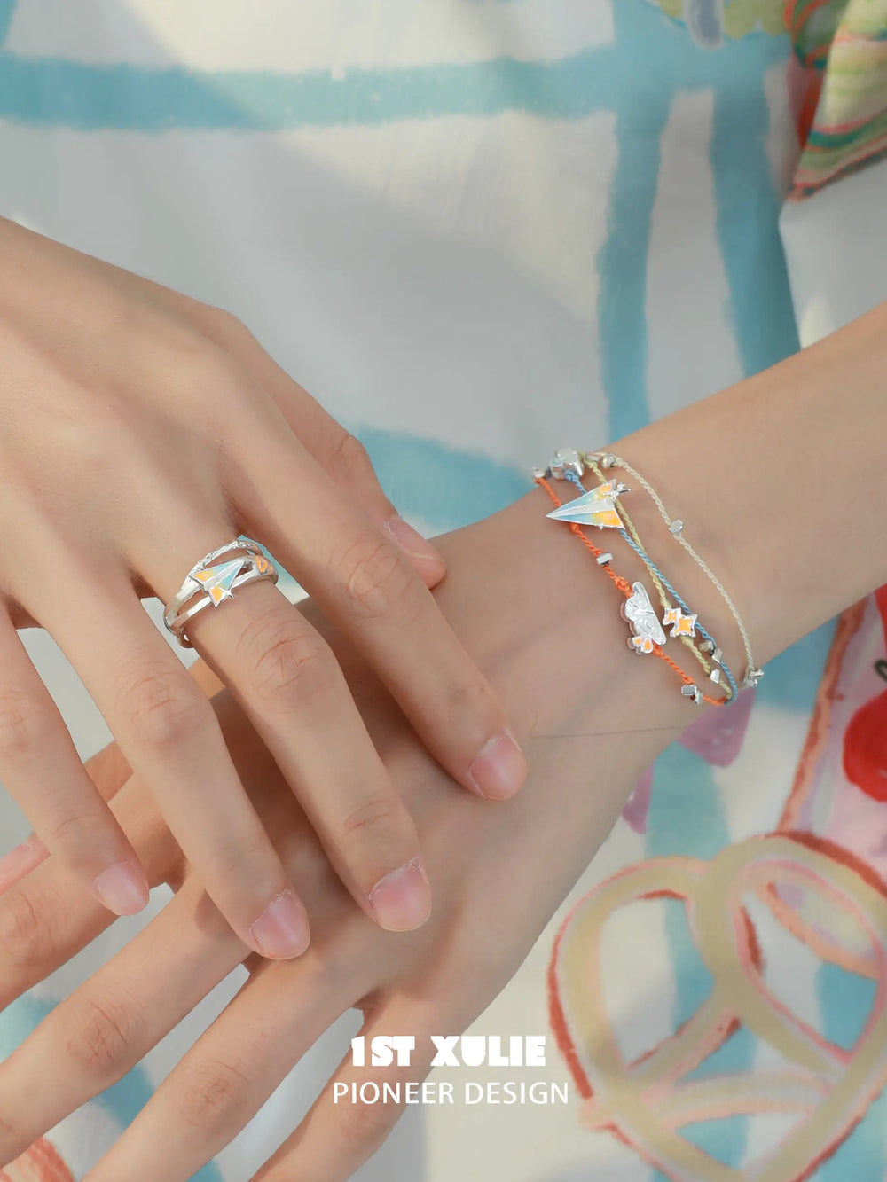 1ST XULIE Jewelry "Juicy Flight" Orange Sea Paper Plane Statement Open Ring in 925 Sterling Silver - Lifestyle Shot