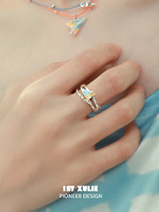 1ST XULIE Jewelry "Juicy Flight" Orange Sea Paper Plane Statement Open Ring in 925 Sterling Silver - On Model