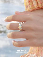 1ST XULIE Jewelry "Juicy Flight" Orange Sea Paper Plane Statement Open Ring in 925 Sterling Silver - Side View