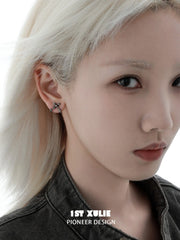 1ST XULIE Jewelry "Irises" Oxidized Cross Stud Earrings in 925 Sterling Silver - Detail Shot