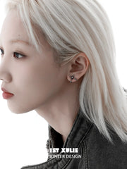 1ST XULIE Jewelry "Irises" Oxidized Cross Stud Earrings in 925 Sterling Silver - Side View