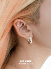1ST XULIE Jewelry "Juicy Flight" Paper Airplane Charm Huggie Hoops in Platinum Plating - Texture Detail