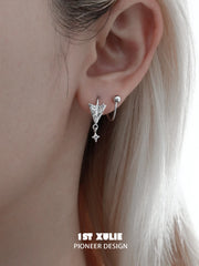 1ST XULIE Jewelry "Star Trails" Paper Airplane Star Stud Earrings in 925 Sterling Silver - Detail Shot