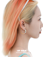 1ST XULIE "Juicy Flight" Paper Airplane Statement Charm Hoop Earrings in Platinum Plated - Detail Shot