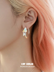 1ST XULIE "Juicy Flight" Paper Airplane Statement Charm Hoop Earrings in Platinum Plated - Lifestyle Shot