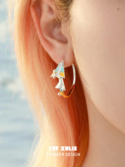 1ST XULIE "Juicy Flight" Paper Airplane Statement Charm Hoop Earrings in Platinum Plated - On Model
