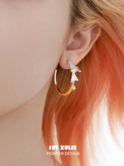 1ST XULIE "Juicy Flight" Paper Airplane Statement Charm Hoop Earrings in Platinum Plated - Side View