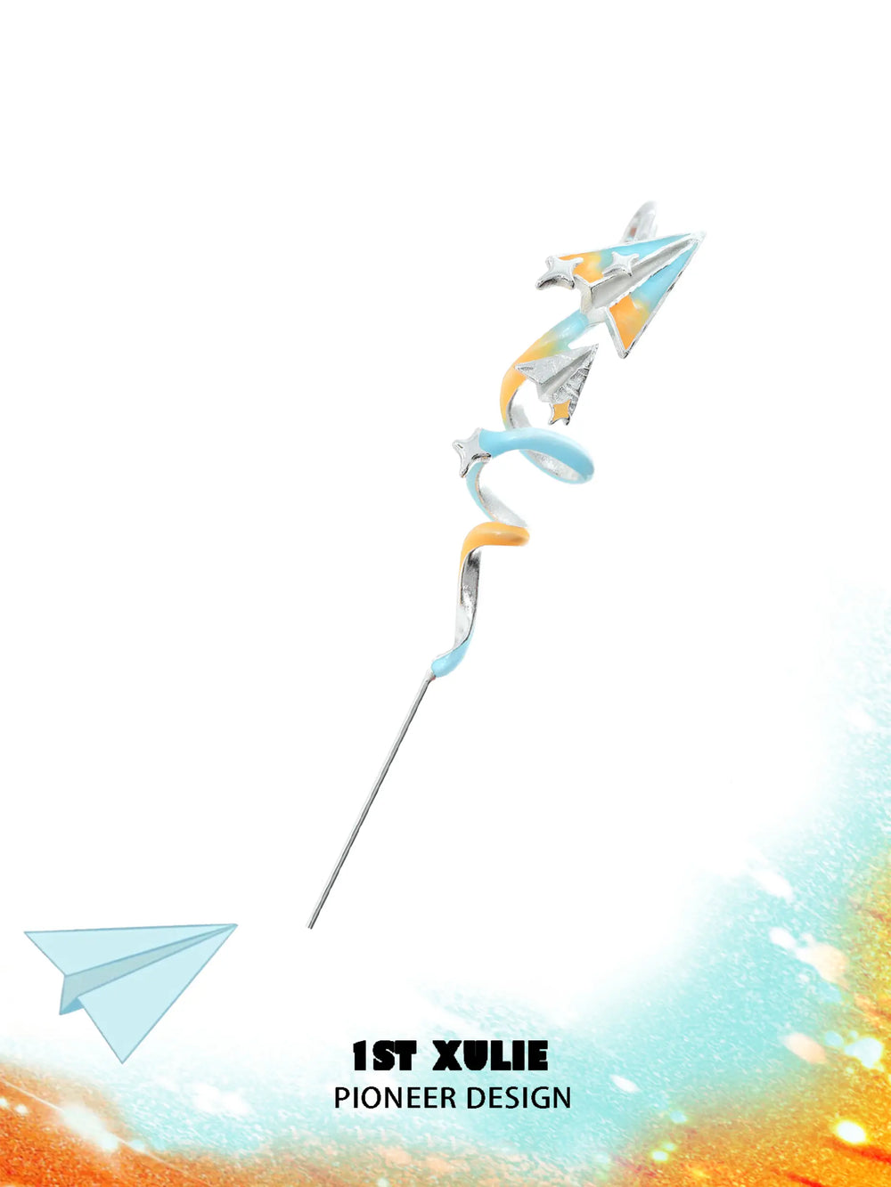 1ST XULIE "Juicy Flight" Paper Airplane Statement Ear Climbers in Platinum Plated - Product View