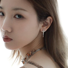 1ST XULIE "Autumn" Statement Pavé Cross Stud Earrings in 925 Sterling Silver - Lifestyle Shot