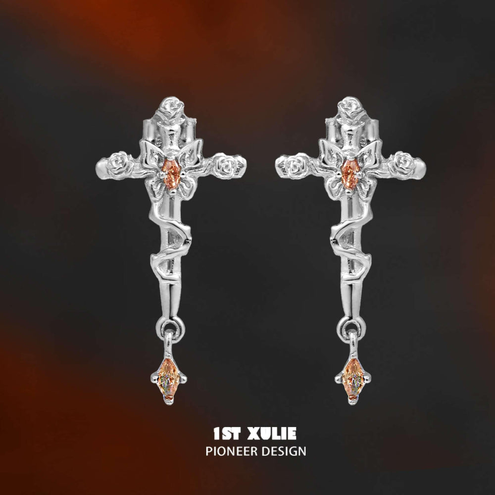 1ST XULIE "Autumn" Statement Pavé Cross Stud Earrings in 925 Sterling Silver - Product View