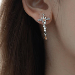 1ST XULIE "Autumn" Statement Pavé Cross Stud Earrings in 925 Sterling Silver - On Model