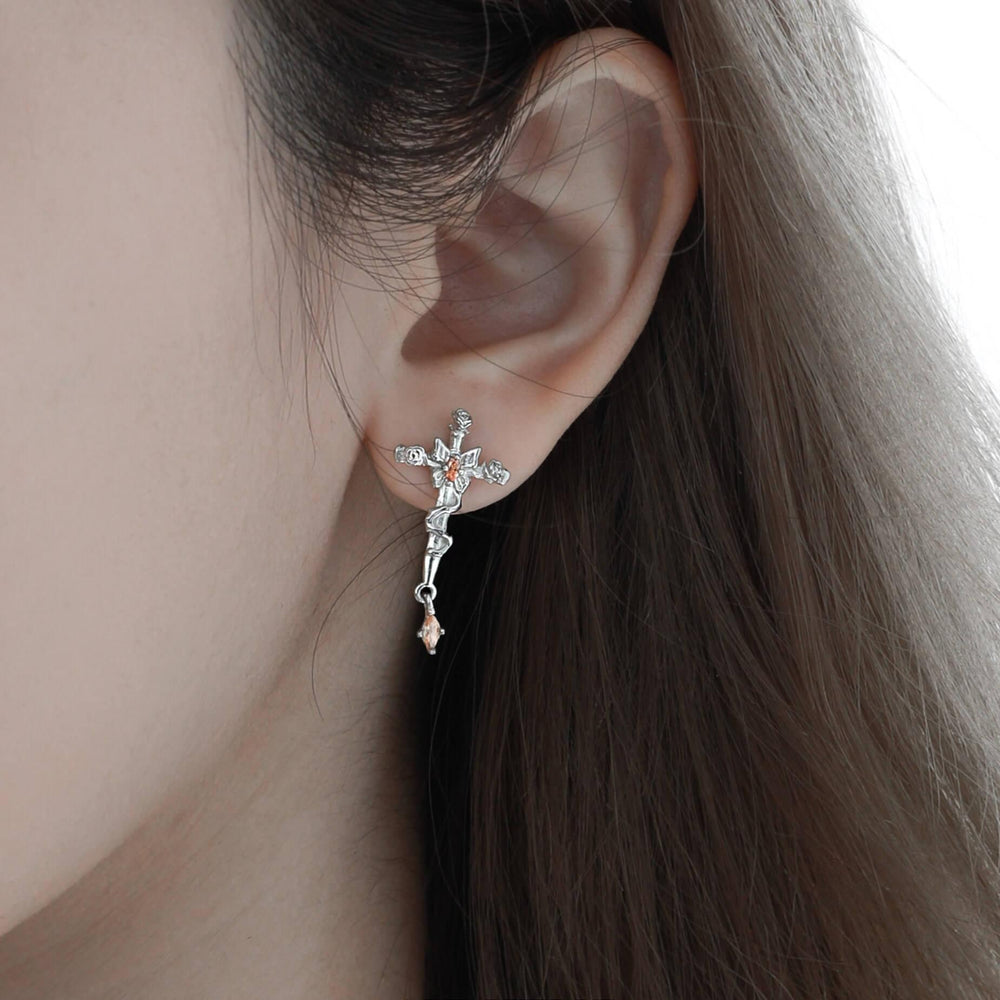1ST XULIE "Autumn" Statement Pavé Cross Stud Earrings in 925 Sterling Silver - Side View