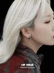 1ST XULIE "Snake Bite" Pave Serpent Huggie Hoop Earrings in Platinum Plated Brass - Side View