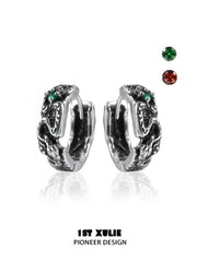 1ST XULIE "Snake Bite" Pave Serpent Huggie Hoop Earrings in Platinum Plated Brass - Product View