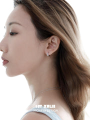 1ST XULIE "The Sea" Dainty Pave Wave Curved Bar Stud Earrings in 925 Sterling Silver - Side View