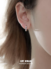 1ST XULIE "The Sea" Dainty Pave Wave Curved Bar Stud Earrings in 925 Sterling Silver - Detail Shot