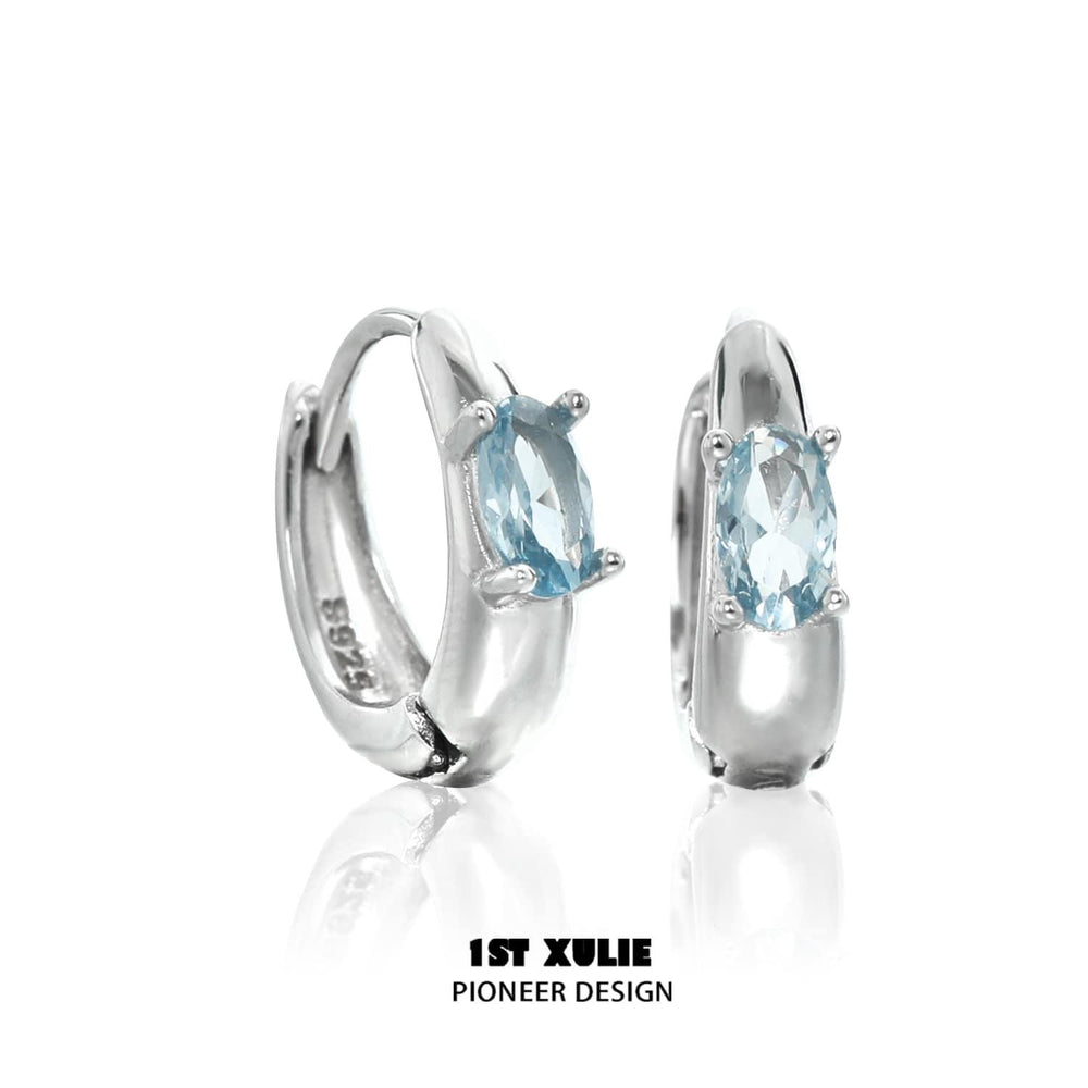 1ST XULIE "The Sea" Dainty Pave Wave Curved Bar Stud Earrings in 925 Sterling Silver - Product View