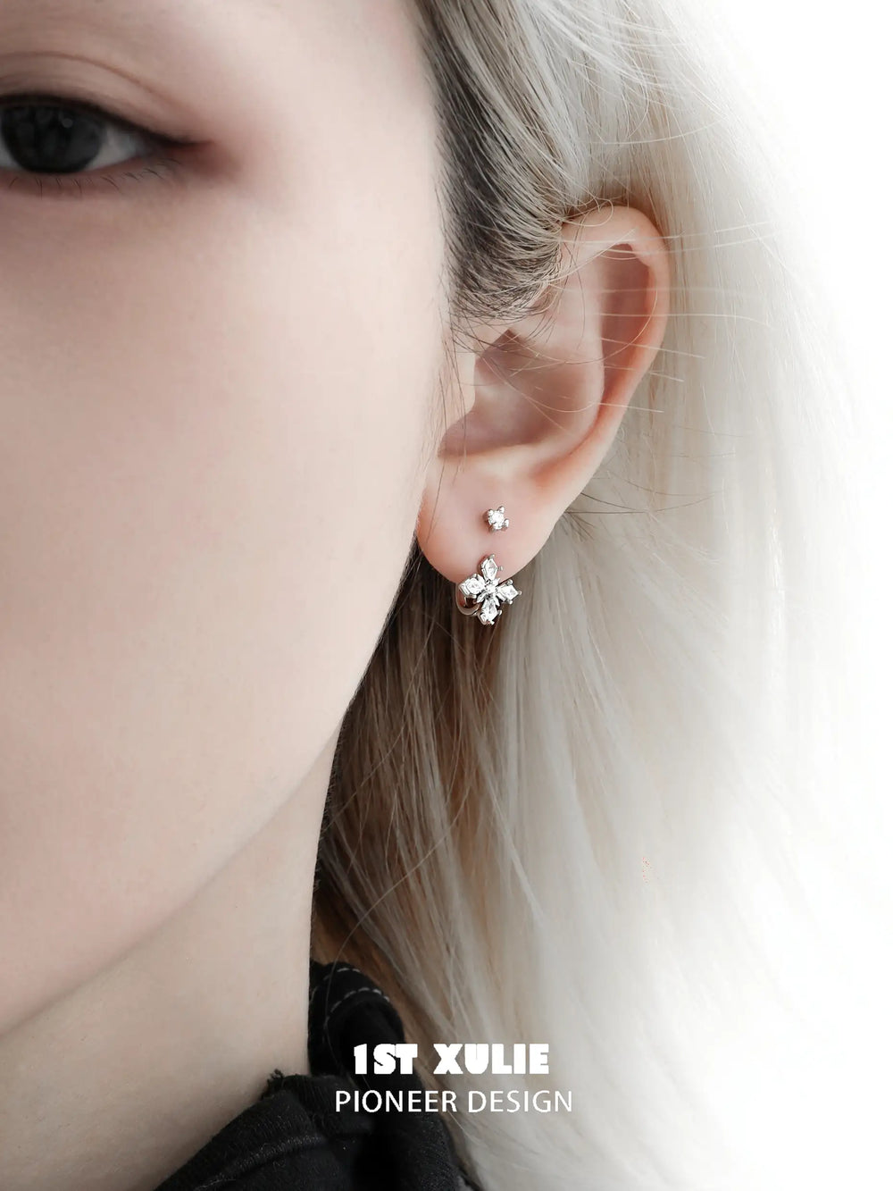 1ST XULIE "Tears of Mermaid" Pearl Drop Stud Earrings in 925 Sterling Silver - Side View