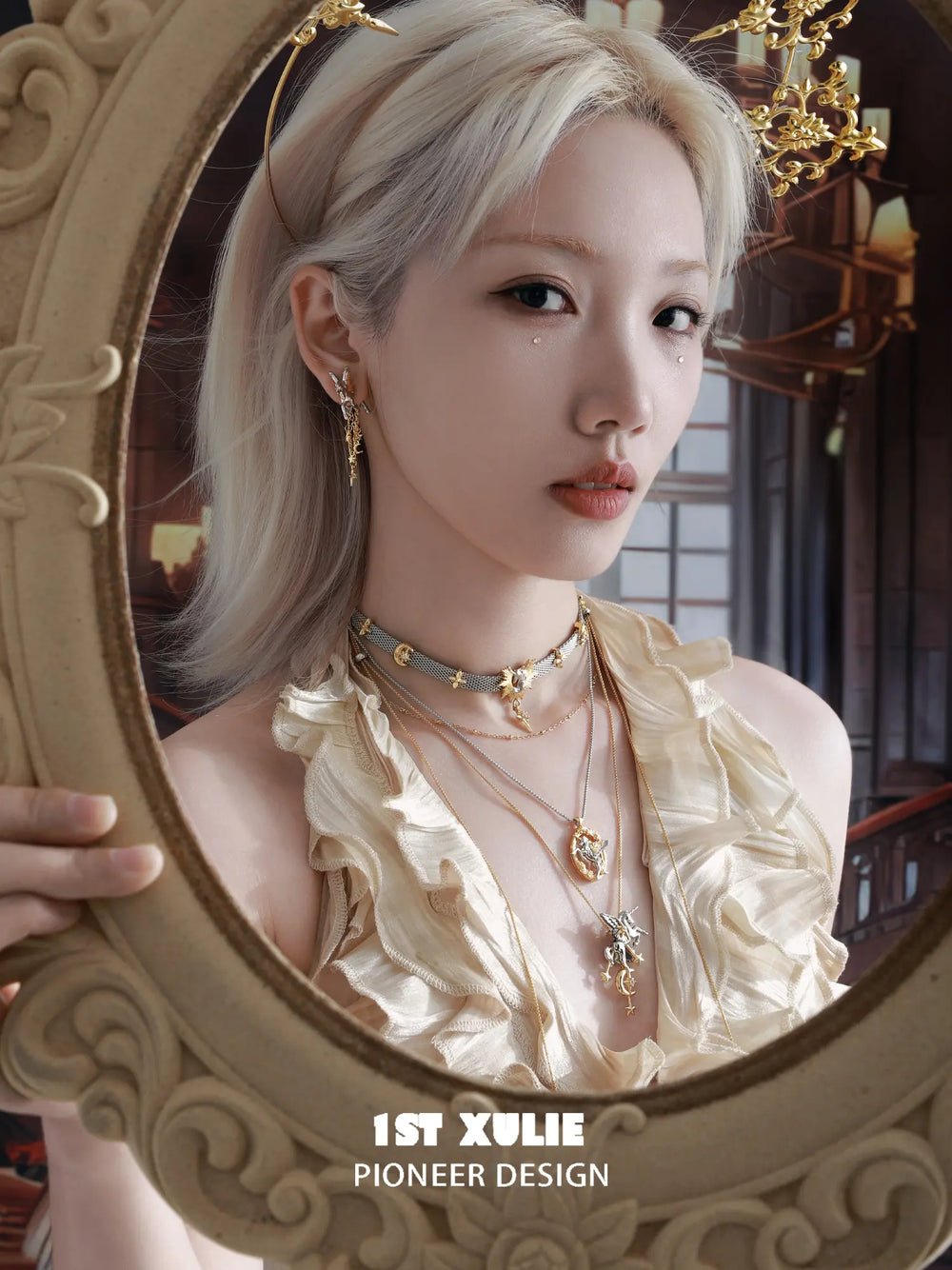 1ST XULIE "DREAM HORSE" Pegasus Tassel Stud Earrings in 18K Gold Plated Brass - Angle View