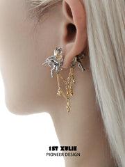 1ST XULIE "DREAM HORSE" Pegasus Tassel Stud Earrings in 18K Gold Plated Brass - Back View
