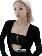 1ST XULIE "DREAM HORSE" Pegasus Tassel Stud Earrings in 18K Gold Plated Brass - Lifestyle Shot