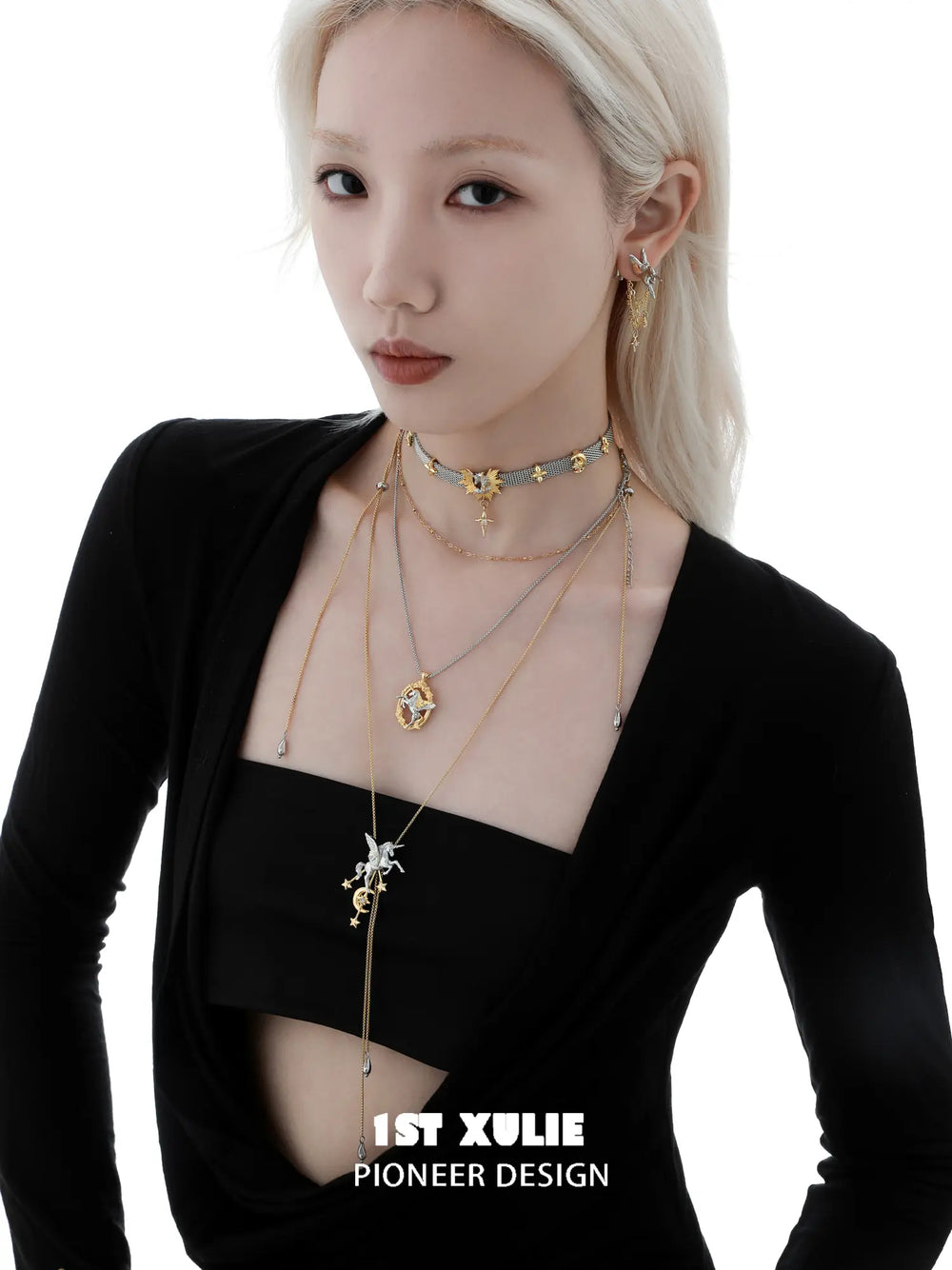 1ST XULIE "DREAM HORSE" Pegasus Tassel Stud Earrings in 18K Gold Plated Brass - Product View