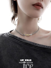 1ST XULIE "Immortal Lover" Personalized Nameplate Necklace in 925 Sterling Silver - On Model