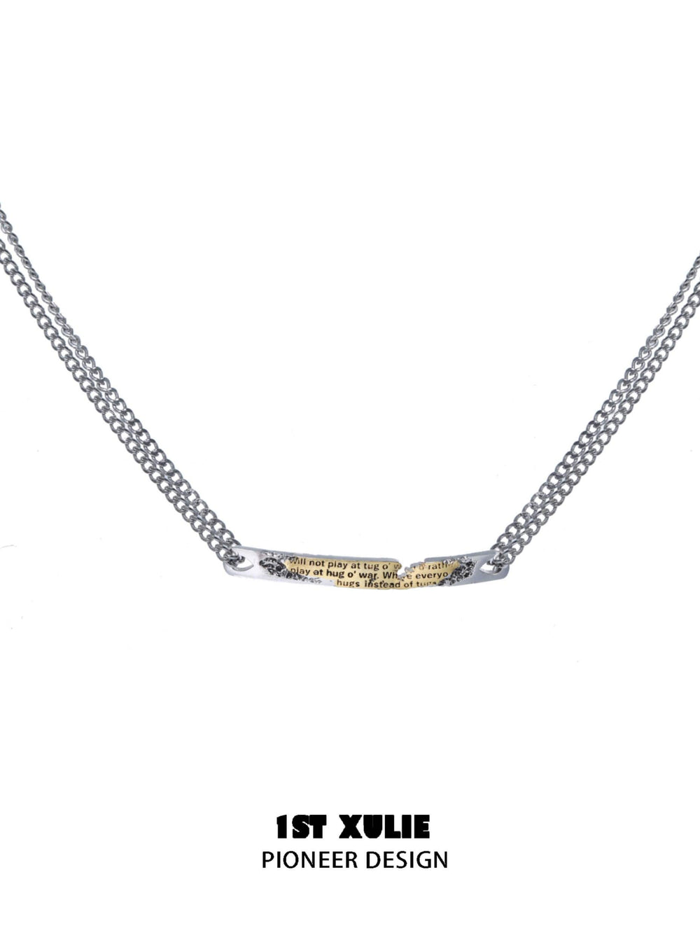1ST XULIE "Immortal Lover" Personalized Nameplate Necklace in 925 Sterling Silver - On Model Close-Up