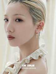 1ST XULIE "Lucky Cat" Playful Bow-Tie Cat Ear Clips in Platinum Plated - Detail Shot