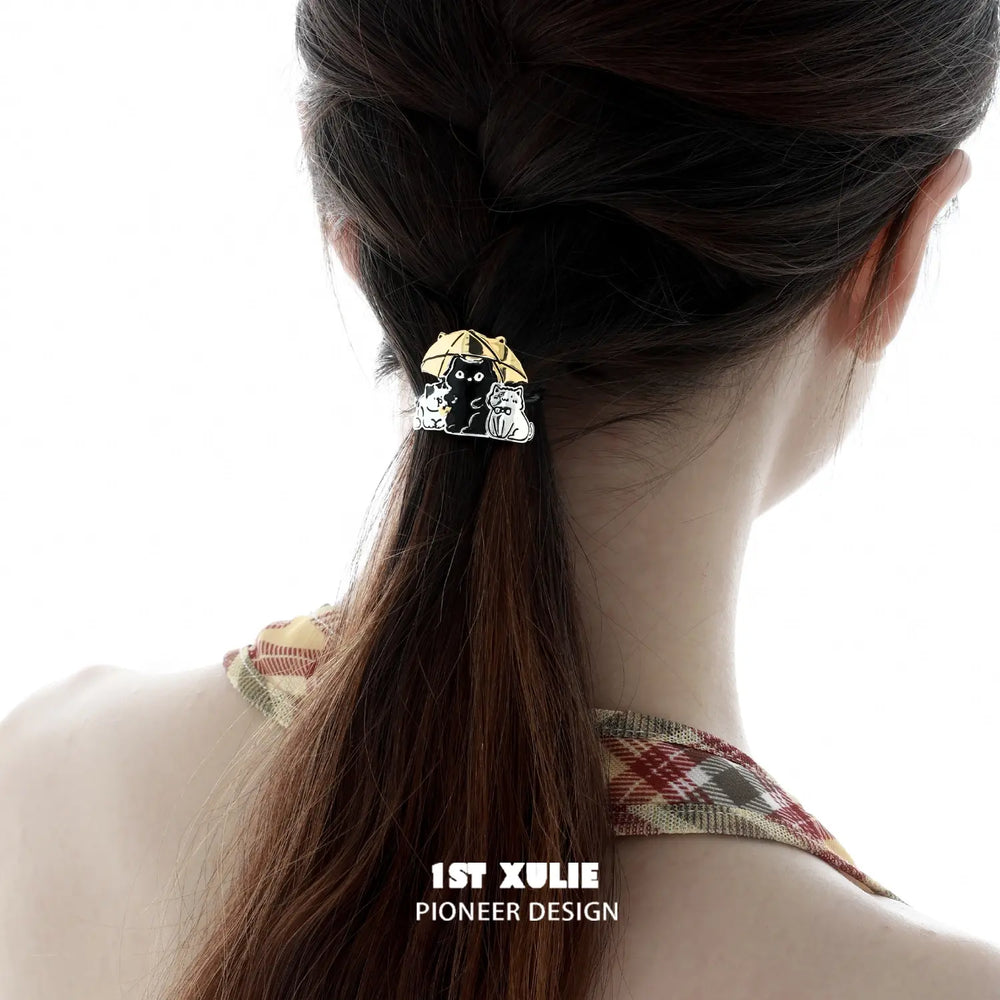 1ST XULIE "Graffiti Kitten" Playful Kitten Hair Clips in Platinum - Side View