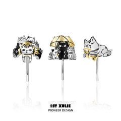 1ST XULIE "Graffiti Kitten" Playful Kitten Hair Clips in Platinum - On Model