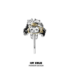 1ST XULIE "Graffiti Kitten" Playful Kitten Hair Clips in Platinum - On Model Close Up