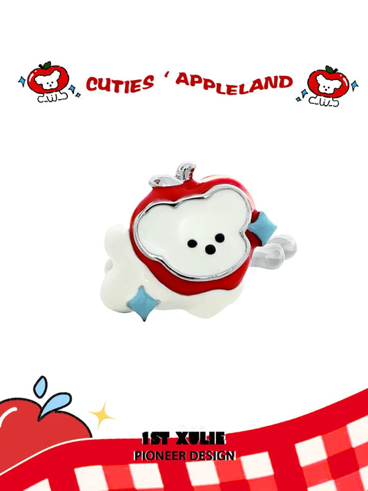 1ST XULIE "Cuties' Appleland" Playful Kitten & Puppy Ear Clips in Platinum Plated Brass - Detail Shot
