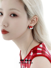 1ST XULIE "Cuties' Appleland" Playful Kitten & Puppy Statement Earrings in Platinum Plated Resin - Pair View
