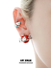 1ST XULIE "Cuties' Appleland" Playful Kitten & Puppy Statement Earrings in Platinum Plated Resin - Side View