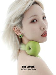 1ST XULIE "Cuties' Appleland" Playful Kitten & Puppy Statement Earrings in Platinum Plated Resin - Texture Detail