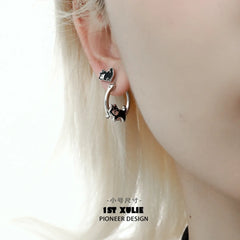 1ST XULIE "Graffiti Puppy" Playful Lazy Husky Dangle Earrings in Platinum Plated - Angled Product View
