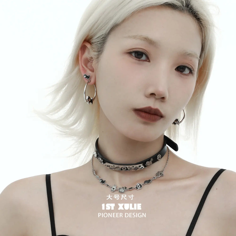 1ST XULIE "Graffiti Puppy" Playful Lazy Husky Dangle Earrings in Platinum Plated - Small Size Detail Shot