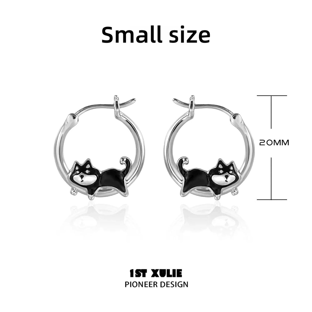 1ST XULIE "Graffiti Puppy" Playful Lazy Husky Dangle Earrings in Platinum Plated - Main Product View