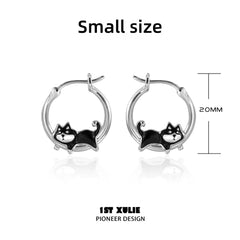 1ST XULIE "Graffiti Puppy" Playful Lazy Husky Dangle Earrings in Platinum Plated - Main Product View