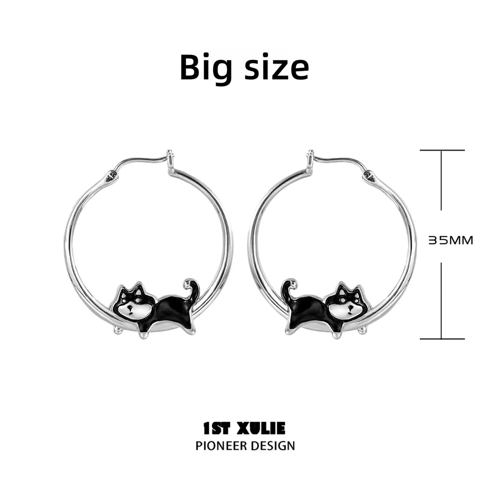 1ST XULIE "Graffiti Puppy" Playful Lazy Husky Dangle Earrings in Platinum Plated - Styled Product View