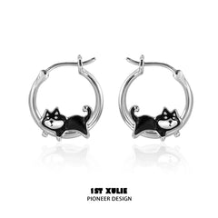 1ST XULIE "Graffiti Puppy" Playful Lazy Husky Dangle Earrings in Platinum Plated - Size Comparison