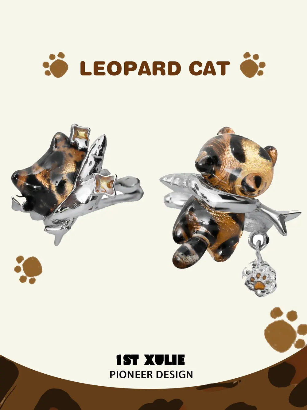 1ST XULIE "LEOPARD CAT" Playful Leopard Cat Ear Cuffs in Platinum Plated - Lifestyle Shot