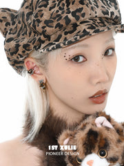 1ST XULIE "LEOPARD CAT" Playful Leopard Cat Ear Cuffs in Platinum Plated - On Model Close-up