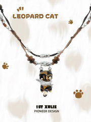 1ST XULIE Jewelry "LEOPARD CAT" Playful Leopard Cat Charm Pendant Necklace in Platinum Plated Brass - Back View