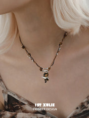 1ST XULIE Jewelry "LEOPARD CAT" Playful Leopard Cat Charm Pendant Necklace in Platinum Plated Brass - Texture Shot