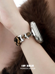 1ST XULIE Jewelry "LEOPARD CAT" Playful Leopard Cat Watch Band in Platinum Plated Brass - Lifestyle Shot