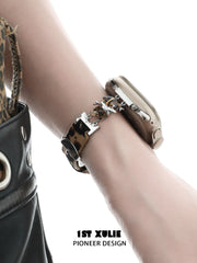 1ST XULIE Jewelry "LEOPARD CAT" Playful Leopard Cat Watch Band in Platinum Plated Brass - Product View