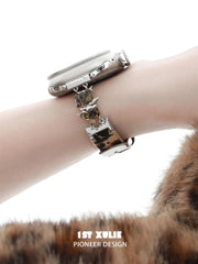 1ST XULIE Jewelry "LEOPARD CAT" Playful Leopard Cat Watch Band in Platinum Plated Brass - Texture Shot